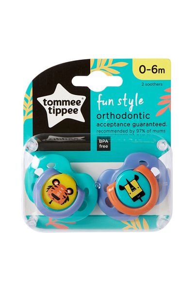 tommee tippee Fun Style 2-Pack Orthodontic Silicone Pacifier 0-6 Months Mint Green