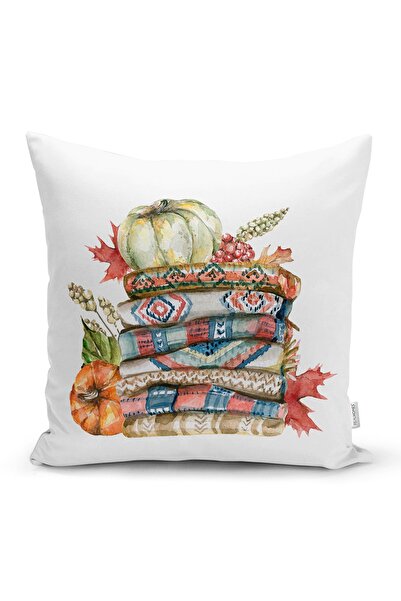 Realhomes غطاء وسادة من جلد الغزال بتصميم اليقطين على خلفية بيضاء مزدوجة الجوانب