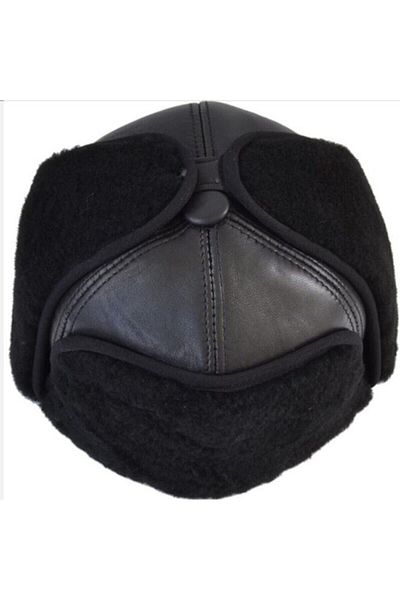 hoaryage Unisex Black Genuine Leather Pilot Hat