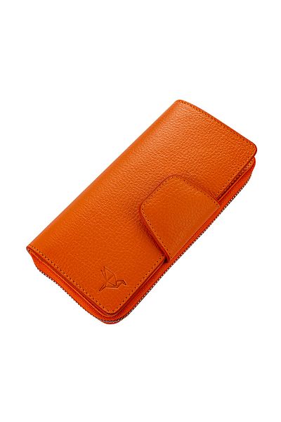Garbalia Women's Orange Handmade Genuine Leather Portfolio Wallet