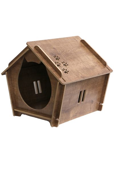HobiMax Decorative Wooden Cat Nest with Paw Pattern
