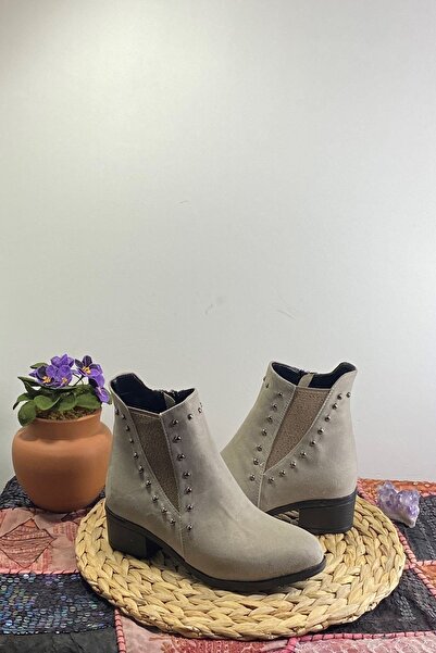 ÇEPİÇ Kadın  Vizon Süet Topuklu Bot