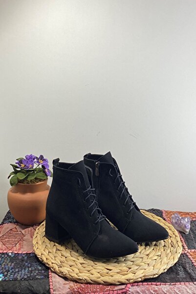 ÇEPİÇ Kadın Siyah Süet Topuklu Bot