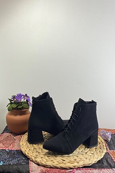 ÇEPİÇ Kadın Siyah Süet Topuklu Bot