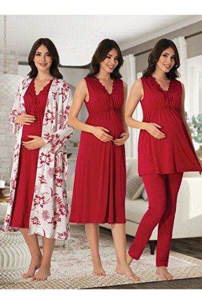 kaktüslohusa طقم بيجامة نوم ورداء نوم بلون الكرز من Mayss Collections 8036 4'...