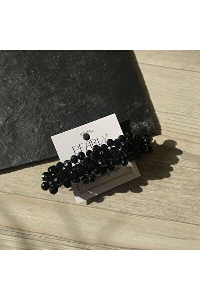Pearly Handmade مشبك شعر من حجر الكريستال الأسود