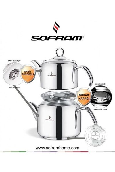 Sofram إبريق شاي من الفولاذ الناعم مع غطاء للبخار مقاس Xl