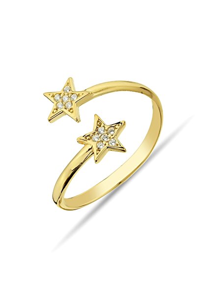 Argentum Concept Altın Kaplamalı 925 Ayar Gümüş Çift Yıldızlı Yüzük - Y014001