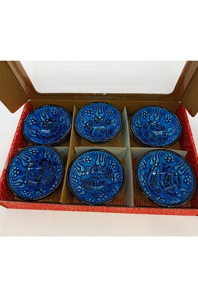 Dost Art Hediyelik Tile Embossing Bowl 6 Pieces 7 Cm Embossed Ceramic Turkish Delight Bowl/Sauce Bowl Snack Bowl
