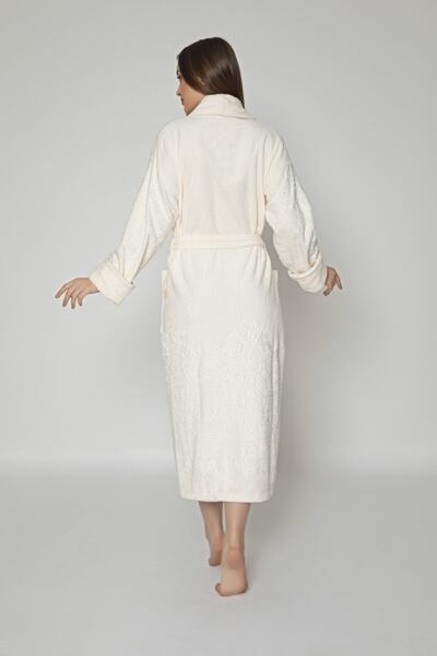 Nuşa Fusta crem Maneca Jacquard Bambo Cotton Halat de baie pentru dama