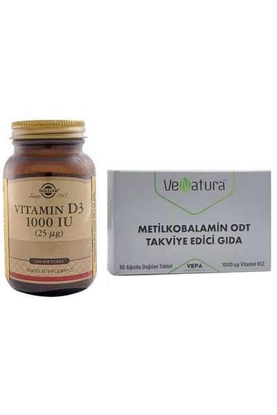 VeNatura Metallocobalam's B12 30 Mouth-Distributed Tablet*2 Pieces+solgar D3 1000 Iu 100 Softgel Capsule