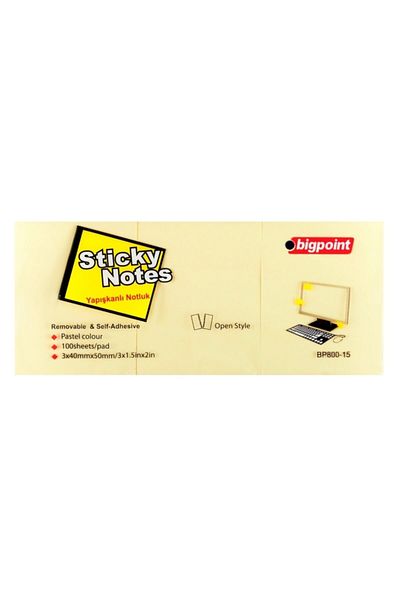 Bigpoint Adhesive Note Paper 3 Pack 40x50mm Yellow 4 Pack