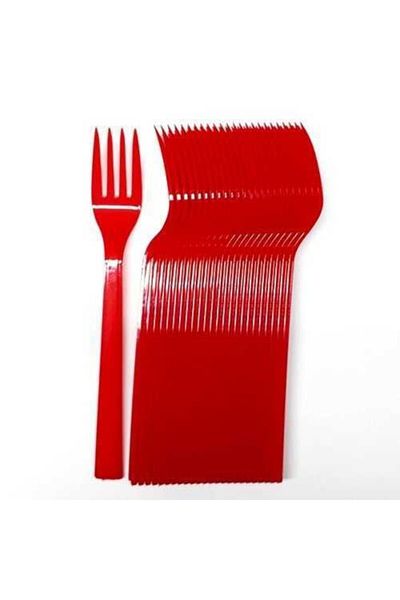 Roll-Up Red 25 Pieces Plastic Fork