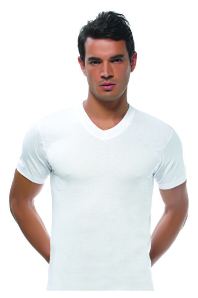 GÜMÜŞ قميص داخلي رجالي أبيض بأكمام قصيرة مكون من 3 قطع