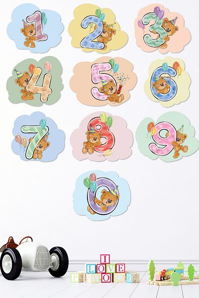Tilki Dünyası Autocolant de perete pentru cameră pentru copii Cute Bears Numbers