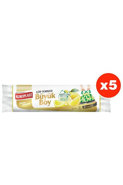 Koroplast Extra Strong Lemon Drawstring Large Size 10 Pieces Garbage Bags X 5 Pack (65*70 Cm)