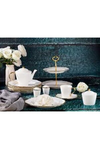 Aryıldız 33 Parça Bone Porselen Kahvaltı Ve Sunum Takımı Seti Gold Altın Yald...
