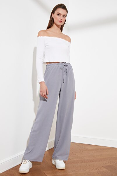 Trendyol Collection Gray Wide Leg Woven Trousers with Elastic Waist TWOSS21PL0248