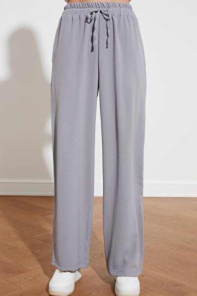 Trendyol Collection Gray Wide Leg Woven Trousers with Elastic Waist TWOSS21PL0248