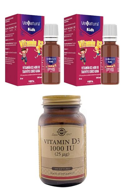 VeNatura Vitamin D3 for Kids 20ml Drops*2 Pieces+solgar D3 1000 Iu 100 Softgel Capsules
