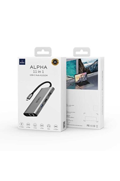WIWU Alpha 11312h 11 In 1 Type-c Hub Hdmı 4k + Vga + Rj45 Ethernet + Aux Çoğaltıcı Dönüştürücü