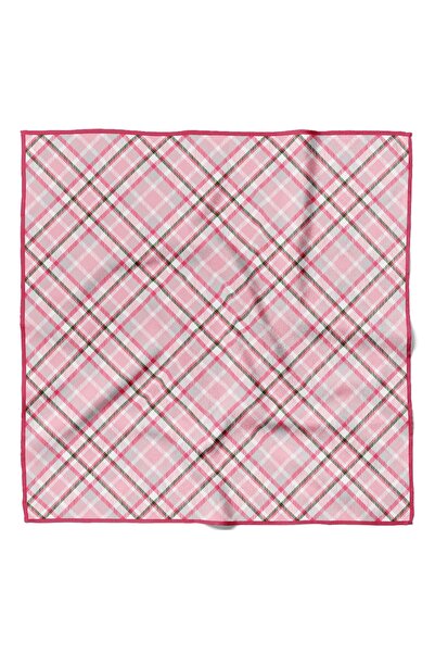 Modabutik D82 Kadın Ekose Desenli Bandana 50x50 Pembe Dg0201-22