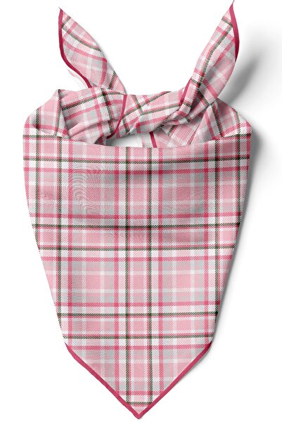 Modabutik D82 Kadın Ekose Desenli Bandana 50x50 Pembe Dg0201-22