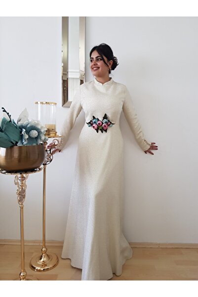 FERGAN فستان سهرة بتصميم حجاب كريمي نسائي