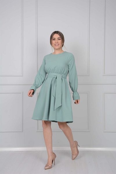 giyimmasalı Crepe Fabric Waist Rubber Dress - Mint Green