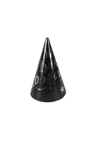 Huzur Party Store 5 Adet Siyah Renk Karton Şapka Gümüş Renk Iyiki Doğdun Yazı...