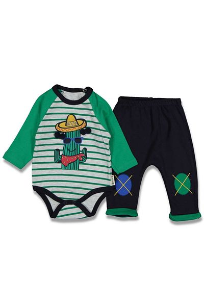 Necix's Baby Boy Green Cactus Figured Bodysuit