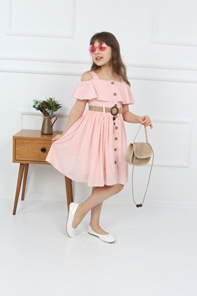 şımarık kids Children's Pink Bag Halter Button Dress