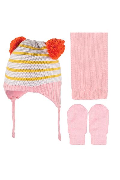 Kitti 0-18 Months Girl's Triple Set Scarf, Beanie and Gloves Set