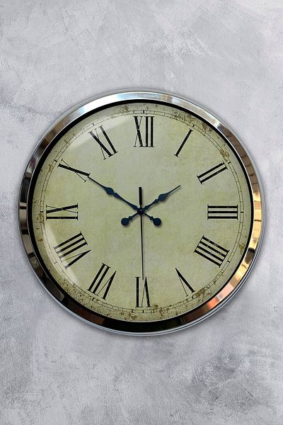 Kasva Concept Ceas de perete roman antic din metal cromat de 40 cm