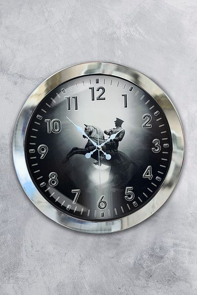 Kasva Concept Gift 36 cm Chrome Metal Ataturk Wall Clock