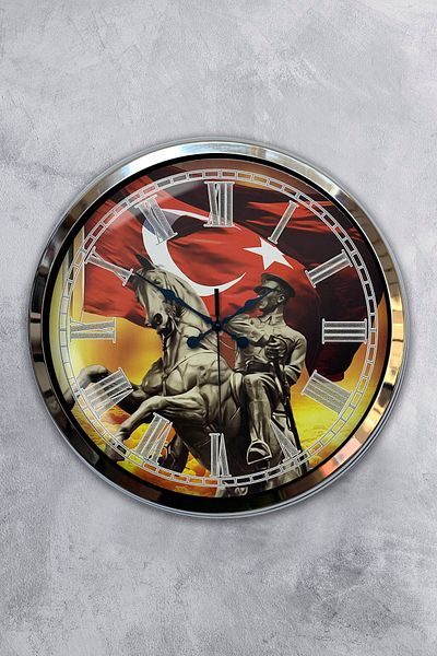 Kasva Concept Δώρο 40 εκ. Χρώμιο Μεταλλικό Ρολόι τοίχου Mustafa Kemal Atatürk