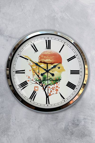 Kasva Concept Gift 40 cm Chrome Metal Natural Wall Clock