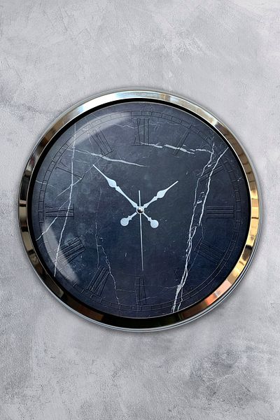 Kasva Concept Ρολόι τοίχου από μαύρο μάρμαρο χρωμίου 40 εκ