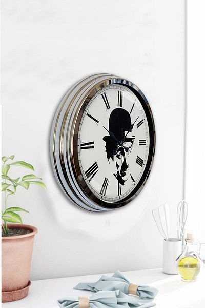 Kasva Concept Cadou Decorativ 40 Cm Crom Metal Charli Chaplin Ceas de Perete