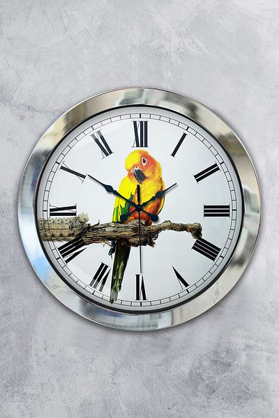 Kasva Concept Gift 36 cm Chrome Metal Bird Wall Clock