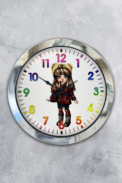 Kasva Concept Gift 36 cm Chrome Metal Young Girl Wall Clock