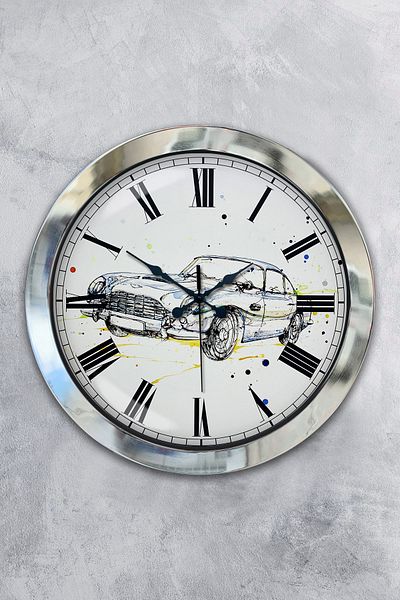 Kasva Concept Gift 36 cm Chrome Metal Car Wall Clock