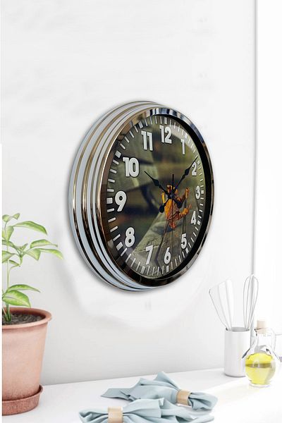Kasva Concept 40 cm Chrome Metal Leaf Wall Clock Gift