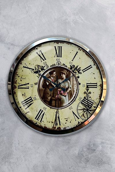 Kasva Concept Gift 40 cm Chrome Metal Nostalgia Wall Clock