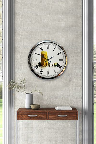 Kasva Concept Gift 40 cm Chrome Metal Corn Wall Clock