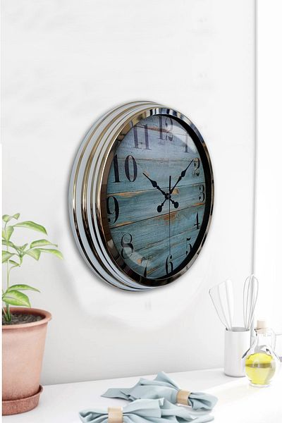 Kasva Concept Cadou 40 Cm Crom Metal Albastru Ceas de Perete