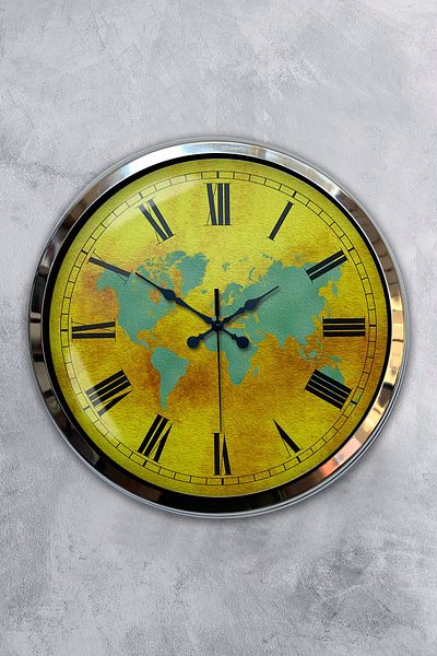 Kasva Concept Gift 40 cm Chrome Metal Maps Wall Clock