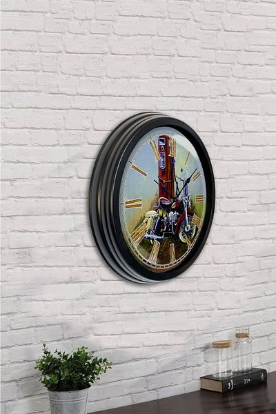 Kasva Concept Gift 40 cm Black Metal Motorcycle Wall Clock