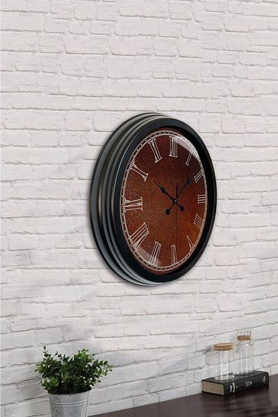 Kasva Concept Gift 40 cm Black Metal Brown Wall Clock