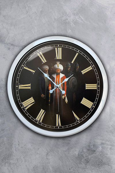 Kasva Concept Gift 40 cm White Metal Fatih Sultah Mehmet Wall Clock